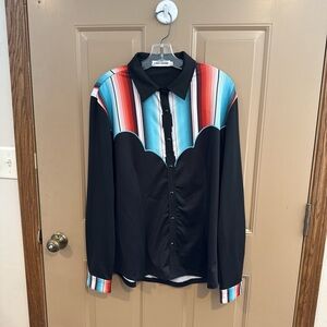 Black and Striped Women's Button Down Shirt